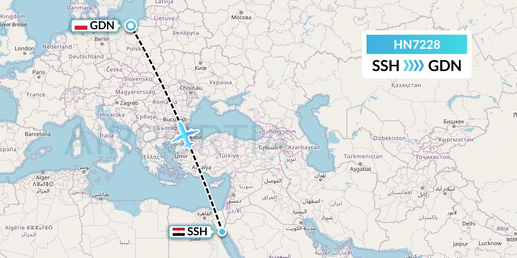 HN7228 Uab Heston Airlines Jsc Heston Airl Flight Map: Sharm el-Sheikh to Gdansk