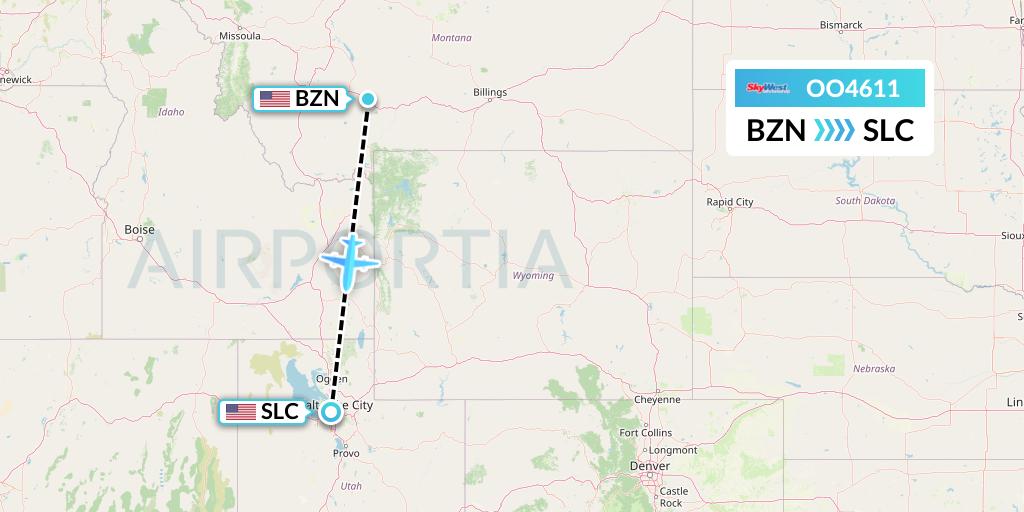 OO4611 SkyWest Airlines Flight Map: Bozeman to Salt Lake City