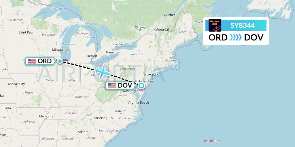 5Y8344 Atlas Air Flight Map: Chicago to Dover-Cheswold