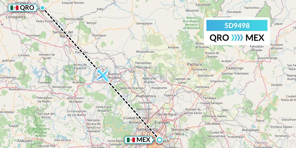 5D9498 Aeromexico Connect Flight Map: Queretaro to Mexico City