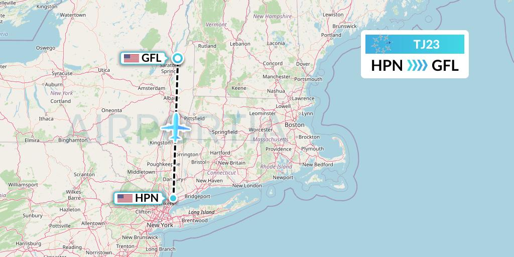 TJ23 Tradewind Aviation Flight Map: White Plains to Glens Falls
