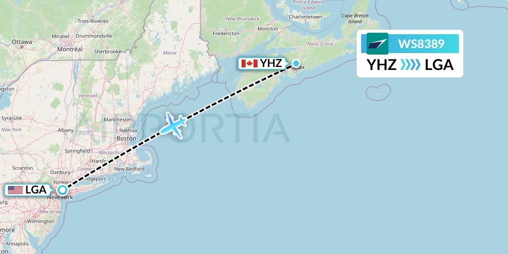 WS8389 WestJet Flight Map: Halifax to New York