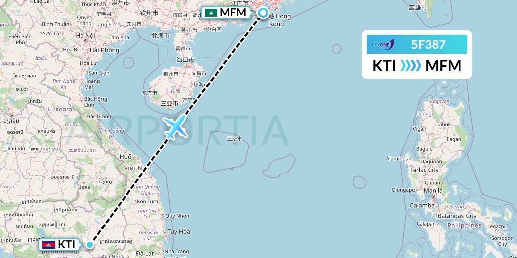 5F387 Fly One Flight Map: Kratie to Macau