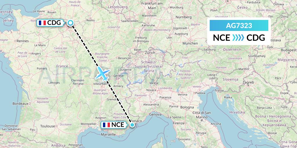 AG7323 Aruba Airlines Flight Map: Nice to Paris