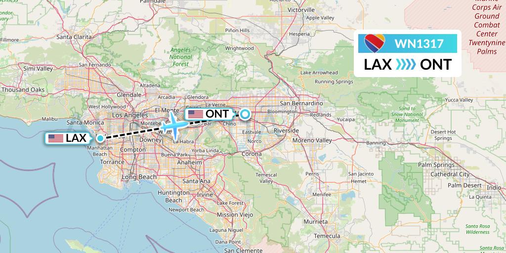 WN1317 Southwest Airlines Flight Map: Los Angeles to Ontario
