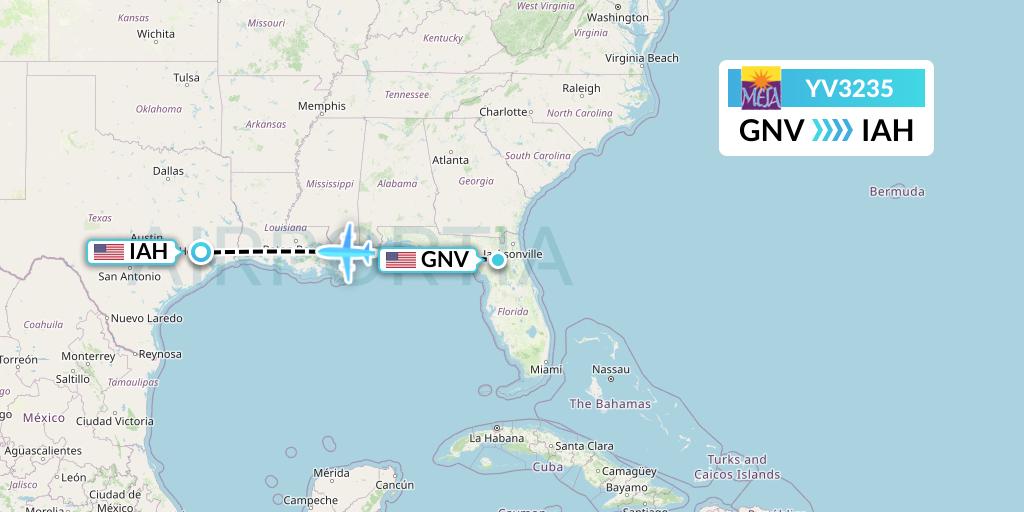 YV3235 Mesa Airlines Flight Map: Gainesville to Houston