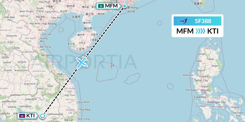 5F388 Fly One Flight Map: Macau to Kratie