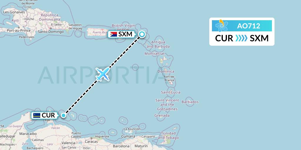 AO712 Air Juan Flight Map: Willemstad to Sint Maarten