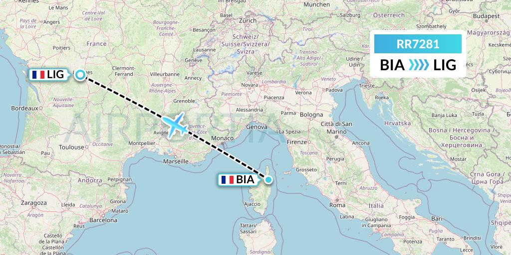 RR7281 Royal Air Force Flight Map: Bastia to Limoges