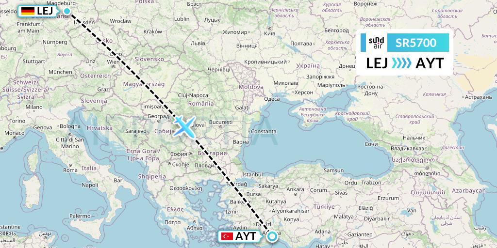 SR5700 SundAir Flight Map: Leipzig to Antalya