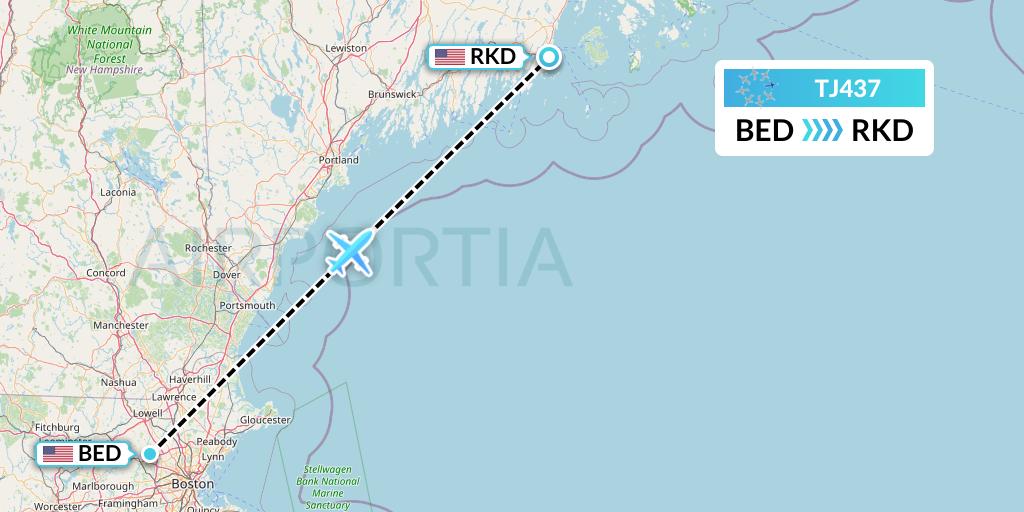 TJ437 Tradewind Aviation Flight Map: Bedford to Rockland