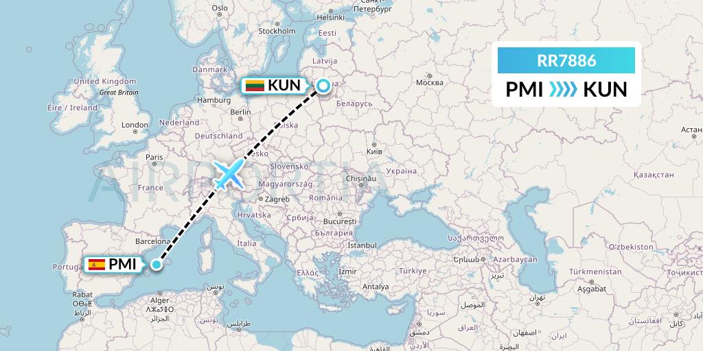 RR7886 Royal Air Force Flight Map: Palma de Mallorca to Kaunas