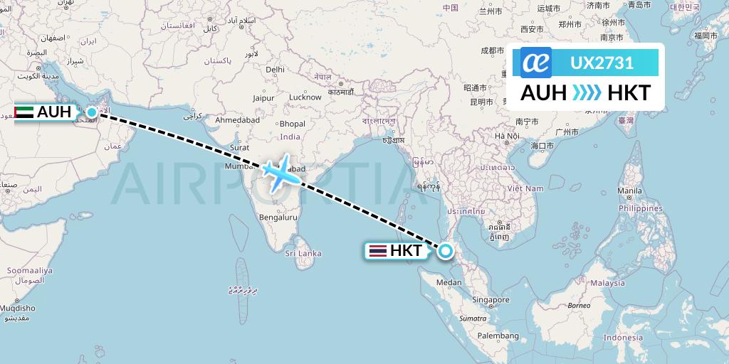 UX2731 Air Europa Flight Map: Abu Dhabi to Phuket