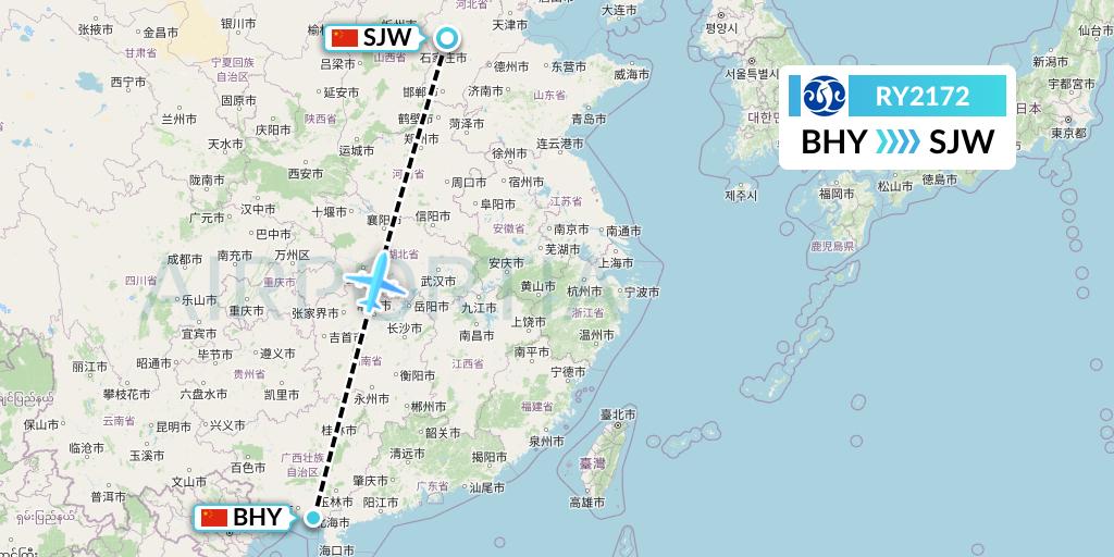 RY2172 Jiangxi Air Flight Map: Beihai to Shijiazhuang