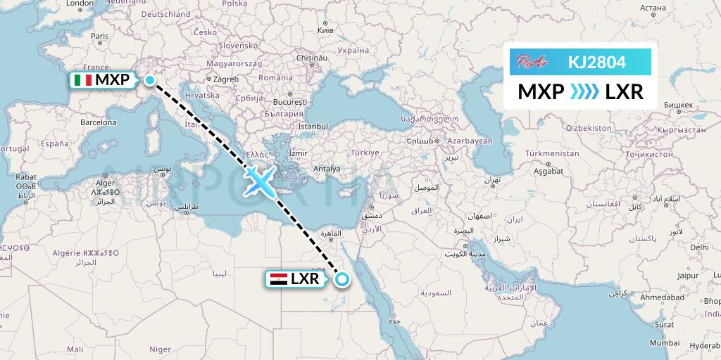 KJ2804 Air Incheon Flight Map: Milan to Luxor