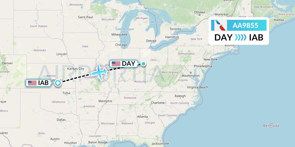 AA9855 American Airlines Flight Map: Dayton to Wichita