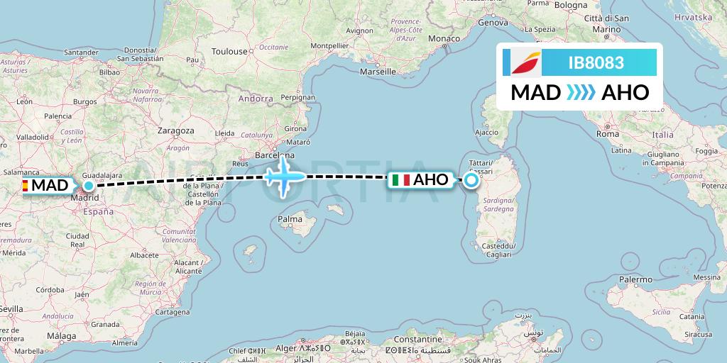 IB8083 Iberia Flight Map: Madrid to Alghero