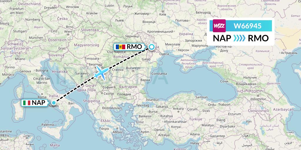W66945 Wizz Air Flight Map: Naples to Chisinau