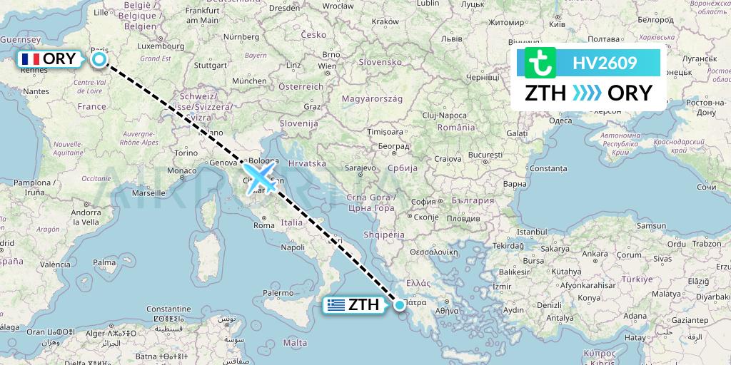 HV2609 Transavia Flight Map: Zakynthos to Paris