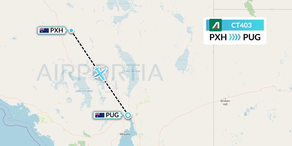 CT403 Alitalia CityLiner Flight Map: Prominent Hill to Port Augusta