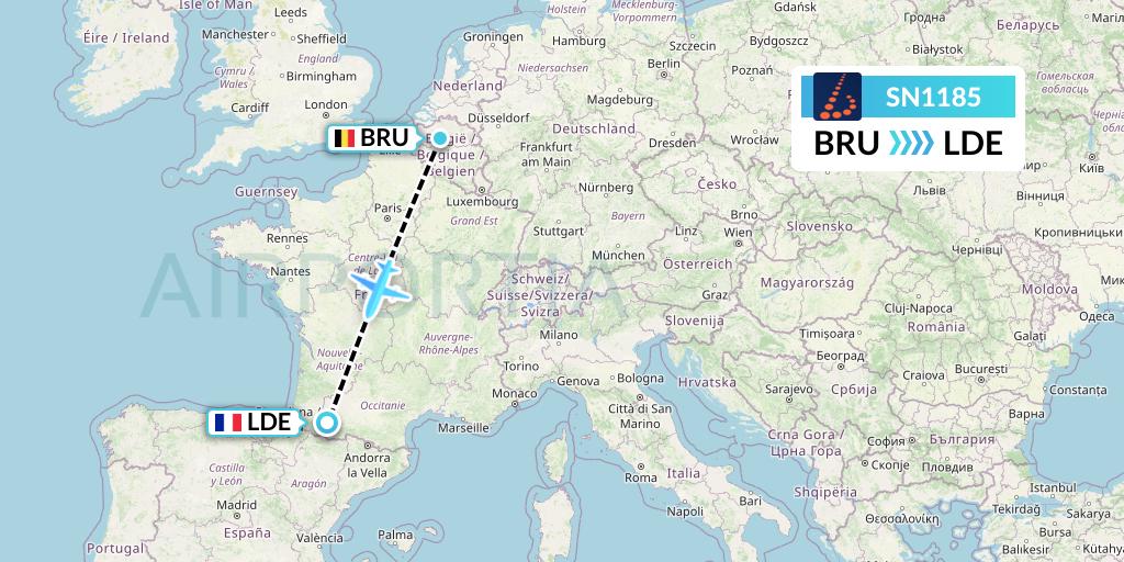 SN1185 Brussels Airlines Flight Map: Brussels to Tarbes