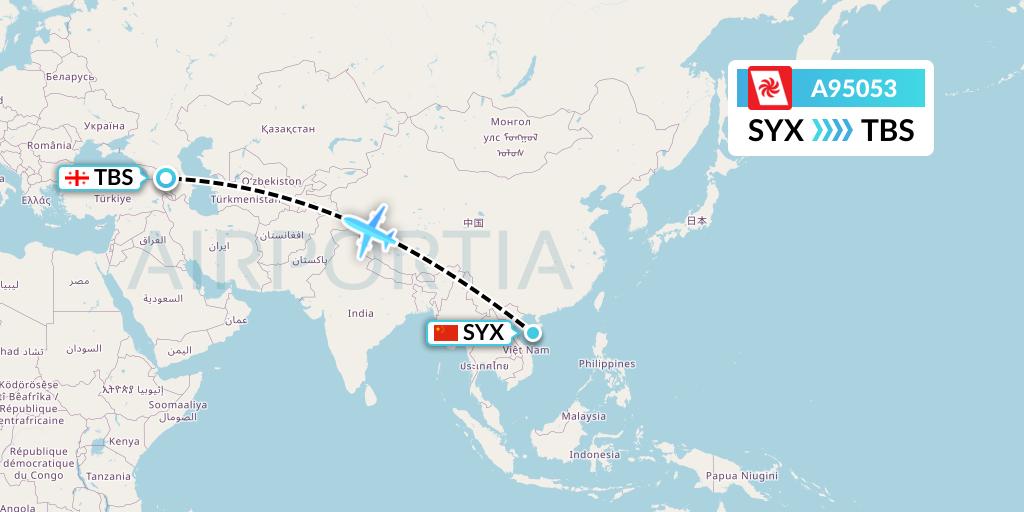 A95053 Georgian Airways Flight Map: Sanya to Tbilisi