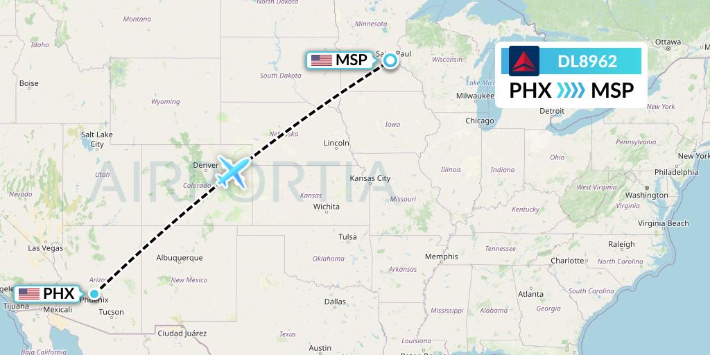 DL8962 Delta Air Lines Flight Map: Phoenix to Minneapolis