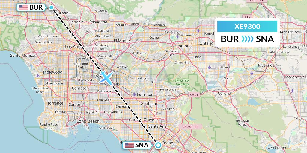 XE9300 Jsx Flight Map: Burbank to Orange County