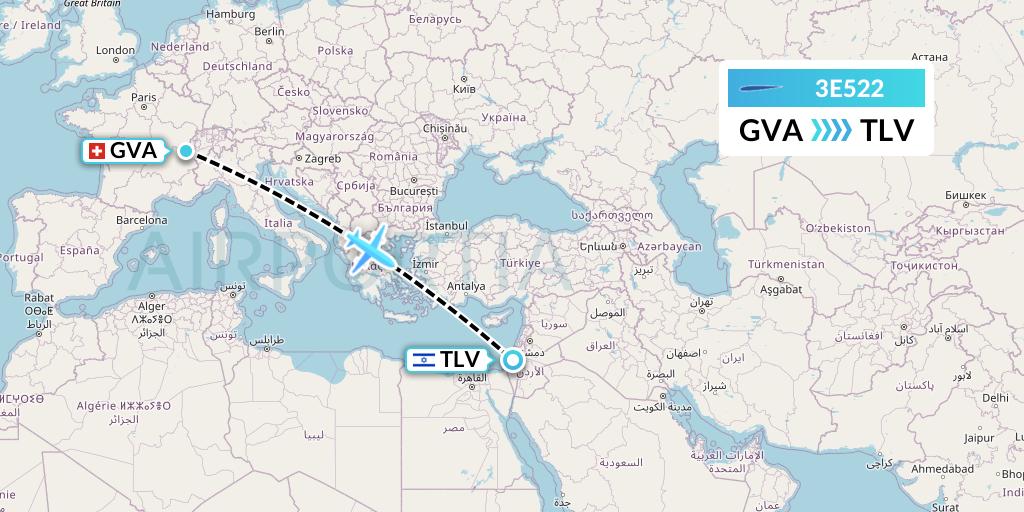 3E522 Air Choice One Flight Map: Geneva to Tel Aviv