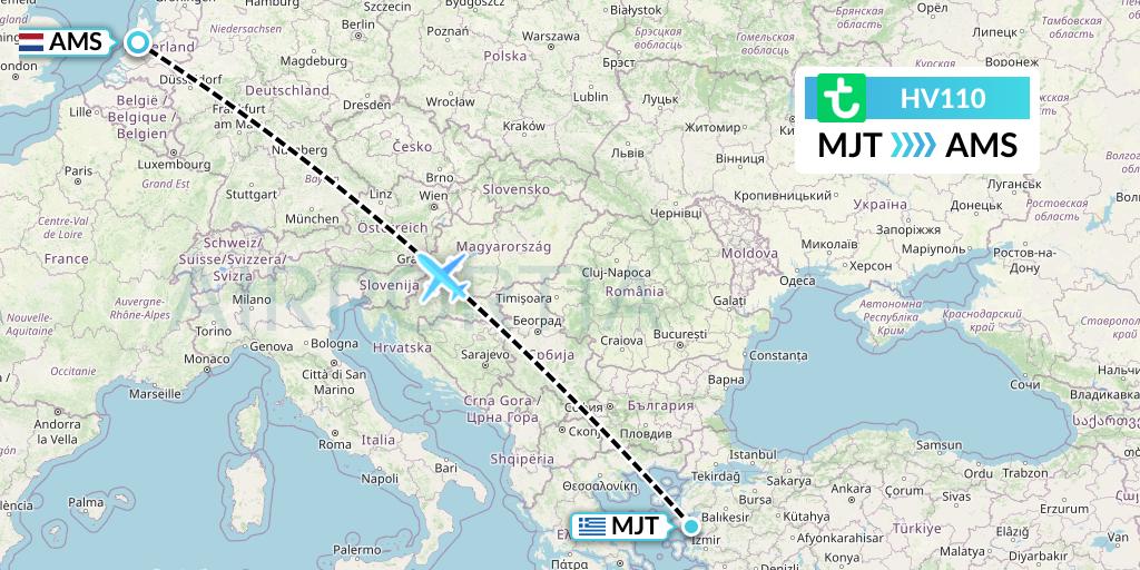 HV110 Transavia Flight Map: Mytilene to Amsterdam