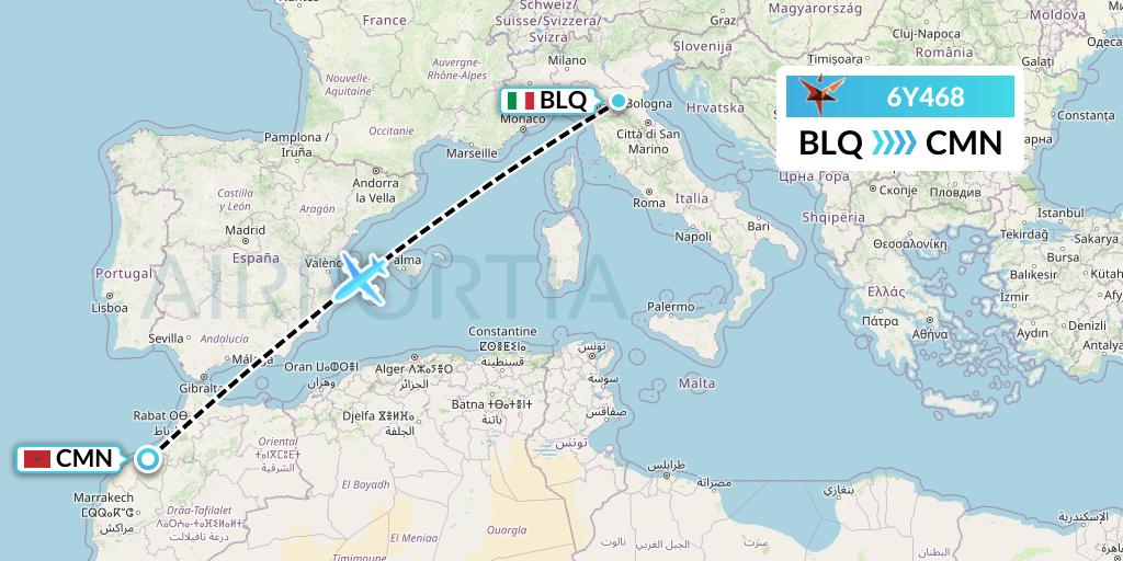 6Y468 SmartLynx Flight Map: Bologna to Casablanca