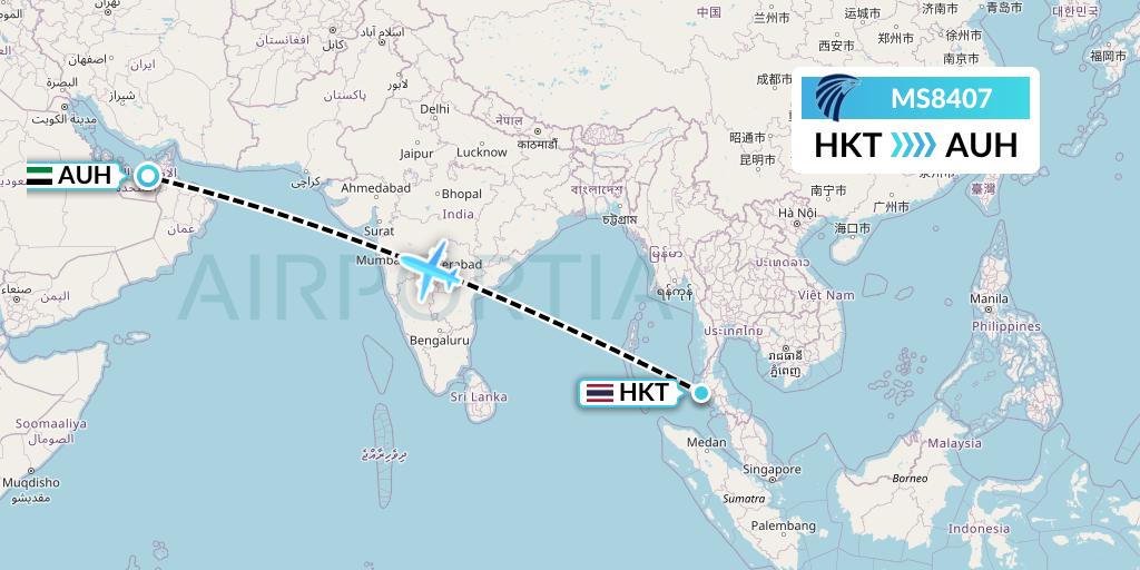 MS8407 EgyptAir Flight Map: Phuket to Abu Dhabi