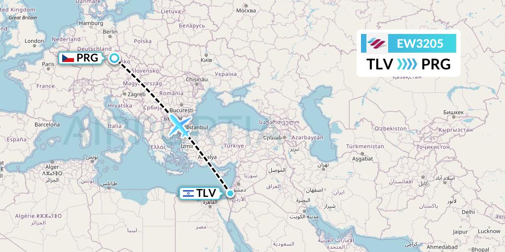 EW3205 Eurowings Flight Map: Tel Aviv to Prague