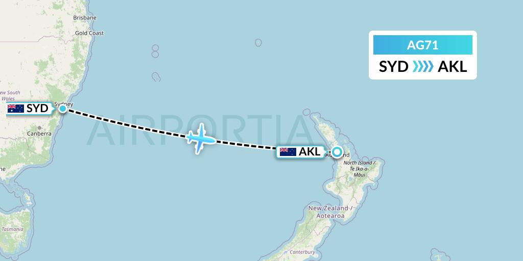 AG71 Aruba Airlines Flight Map: Sydney to Auckland