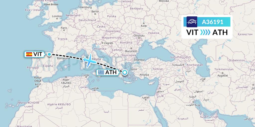 A36191 Aegean Airlines Flight Map: Vitoria to Athens
