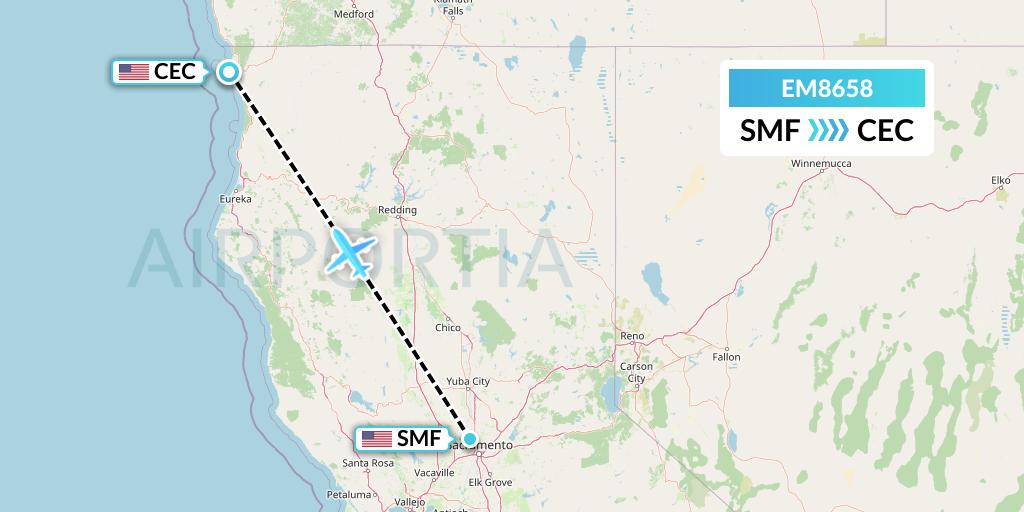 EM8658 Empire Airlines Flight Map: Sacramento to Crescent City