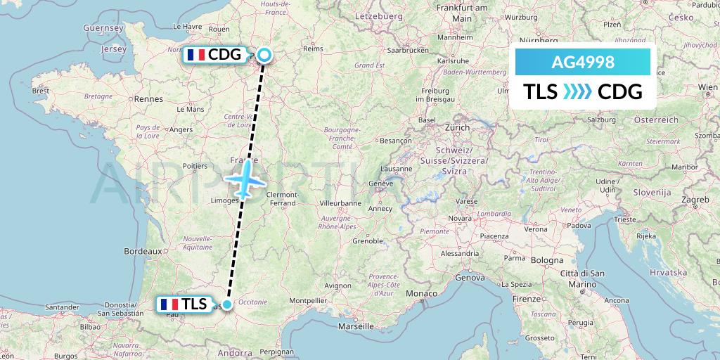 AG4998 Aruba Airlines Flight Map: Toulouse to Paris