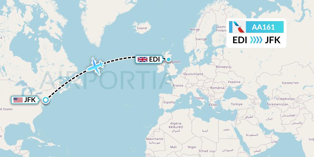 AA161 American Airlines Flight Map: Edinburgh to New York