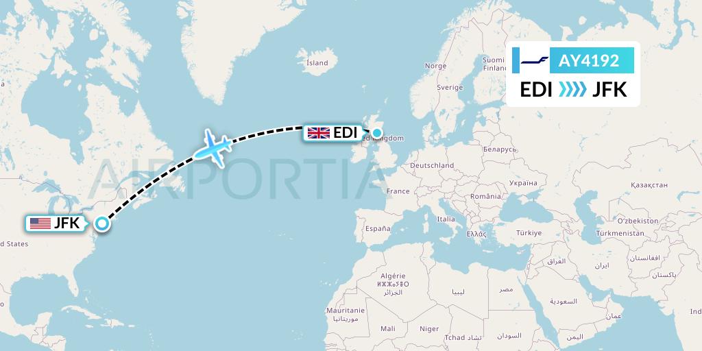 AY4192 Finnair Flight Map: Edinburgh to New York
