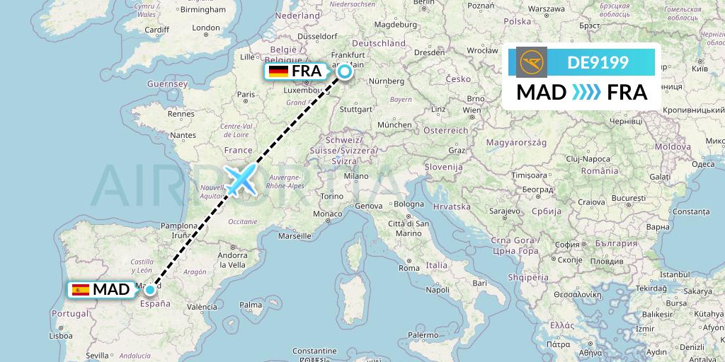 DE9199 Condor Flight Map: Madrid to Frankfurt