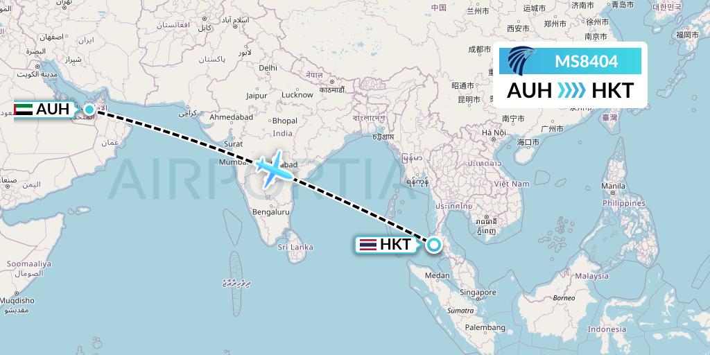 MS8404 EgyptAir Flight Map: Abu Dhabi to Phuket