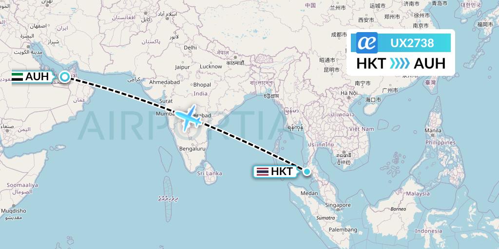 UX2738 Air Europa Flight Map: Phuket to Abu Dhabi