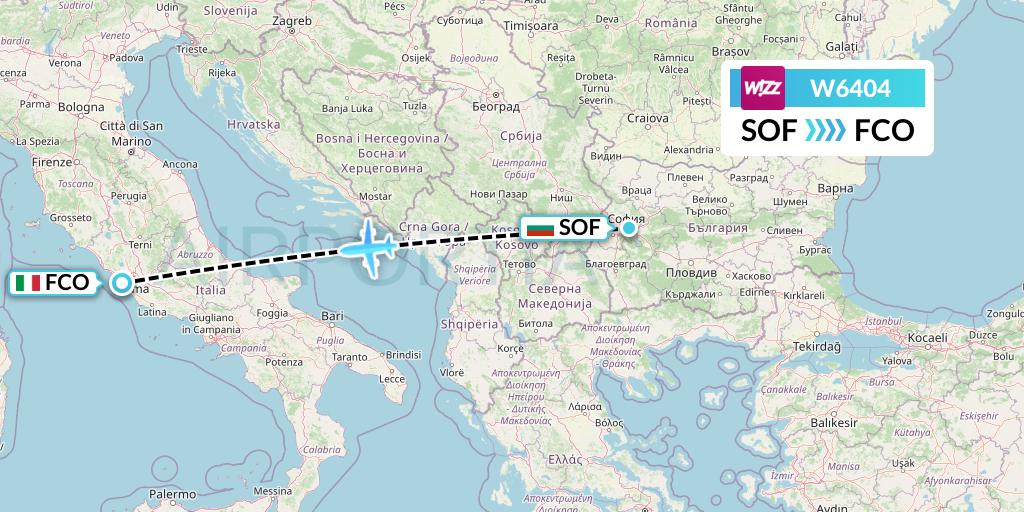 W6404 Wizz Air Flight Map: Sofia to Rome