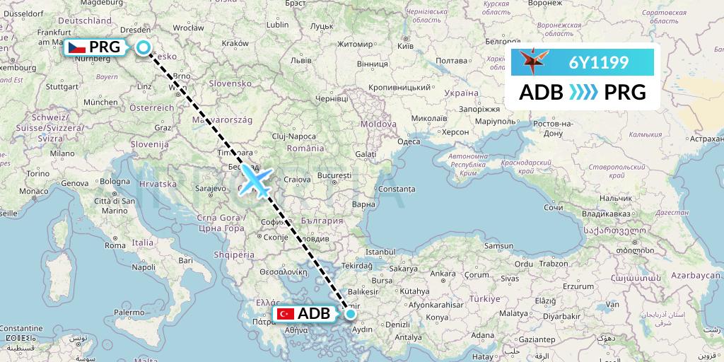 6Y1199 SmartLynx Flight Map: Izmir to Prague