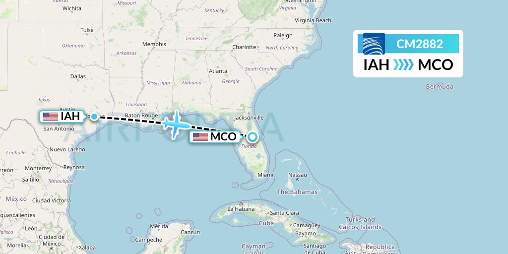 CM2882 Copa Airlines Flight Map: Houston to Orlando