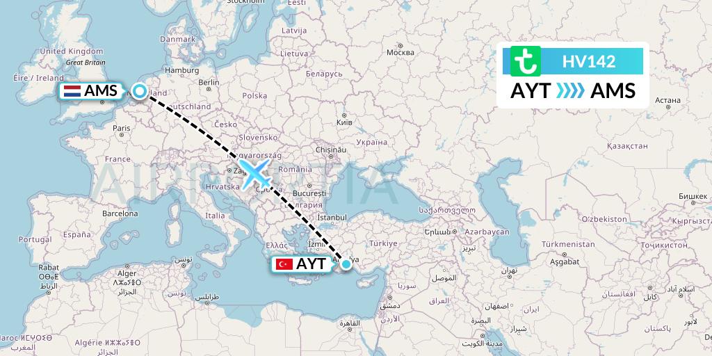 HV142 Transavia Flight Map: Antalya to Amsterdam