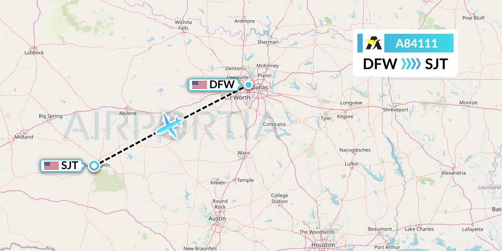 A84111 Aerolink Uganda Flight Map: Dallas to San Angelo