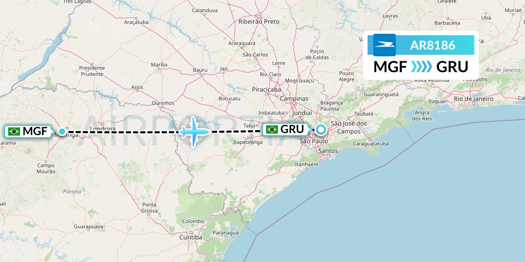 AR8186 Aerolineas Argentinas Flight Map: Maringa to Sao Paulo