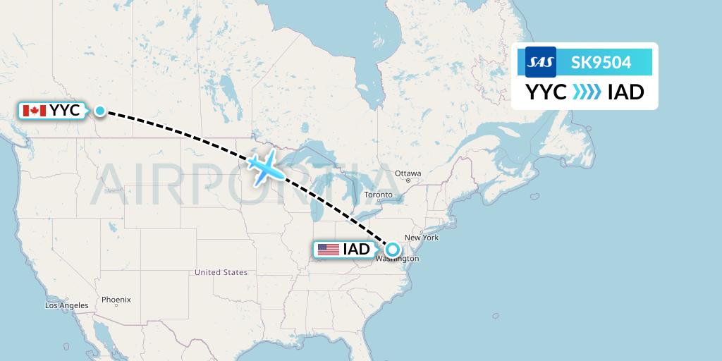 SK9504 SAS Flight Map: Calgary to Washington