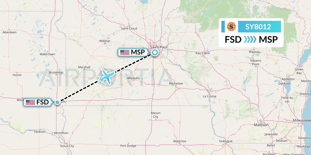 SY8012 Sun Country Airlines Flight Map: Sioux Falls to Minneapolis